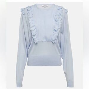 Dorothee Schumacher Essential Ease Sweater Blue Small Coquette Ruffle Wool Silk
